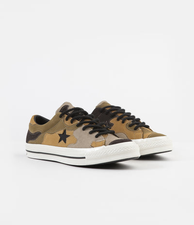 Converse One Star Ox Camo Suede Shoes - Black / Olive Flak / Wheat