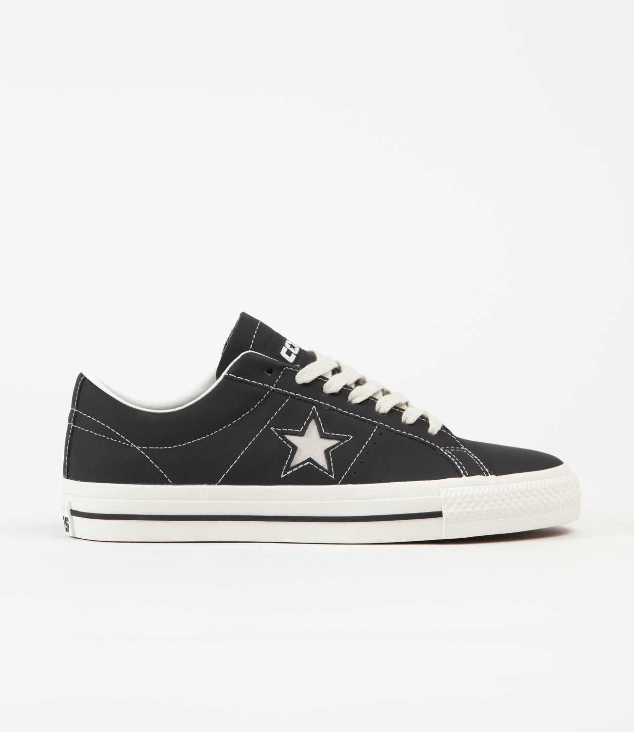 Converse One Star Pro Ox Leather Shoes - Black / Black / Egret | Flatspot
