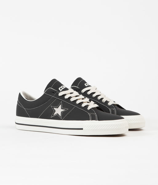 Converse One Star Pro Ox Leather Shoes - Black / Black / Egret | Flatspot