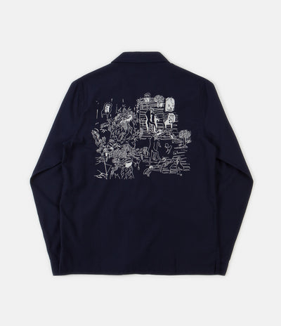 Folk Soft Collar Shirt - Charm Embroidery Navy