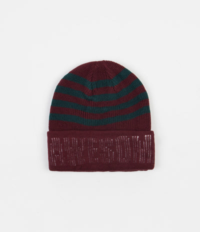 Fucking Awesome FA World Striped Cuff Beanie in Maroon and Green