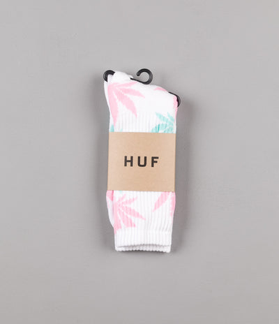 HUF Plantlife Crew Socks - White / Pink / Turquoise