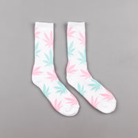 HUF Plantlife Crew Socks - White / Pink / Turquoise thumbnail