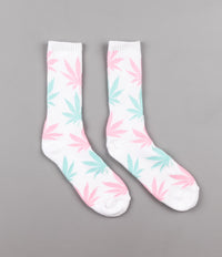 HUF Plantlife Crew Socks - White / Pink / Turquoise