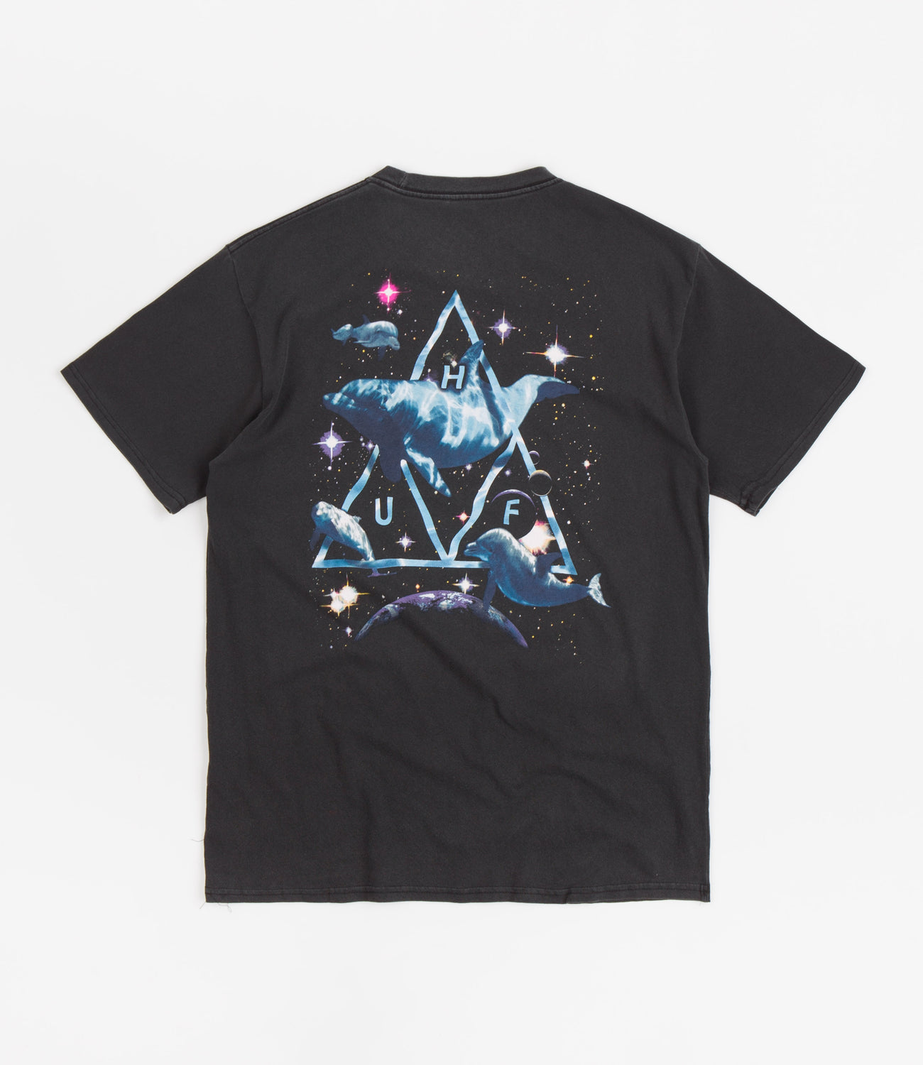 HUF Space Dolphins Washed T-Shirt - Black | Flatspot