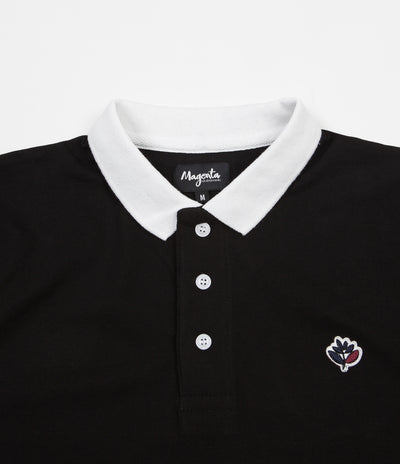Magenta Pique Long Sleeve Polo Shirt - Black