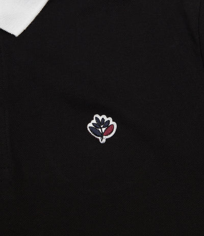Magenta Pique Long Sleeve Polo Shirt - Black