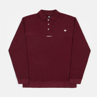 Magenta Waffle Long Sleeve Polo Shirt - Burgundy thumbnail
