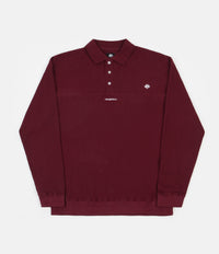 Magenta Waffle Long Sleeve Polo Shirt - Burgundy
