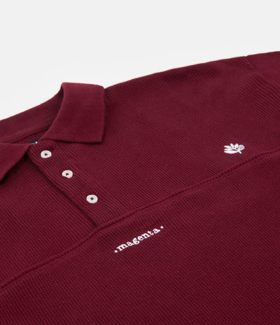 Magenta Waffle Long Sleeve Polo Shirt - Burgundy