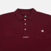 Magenta Waffle Long Sleeve Polo Shirt - Burgundy thumbnail