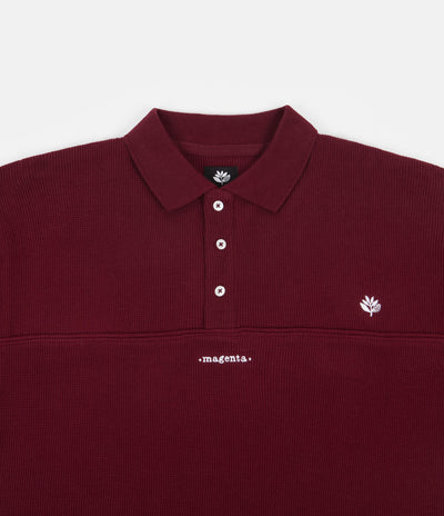 Magenta Waffle Long Sleeve Polo Shirt - Burgundy