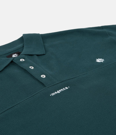 Magenta Waffle Long Sleeve Polo Shirt - Teal