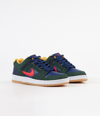 Nike SB Air Force II Low Shoes - Midnight Green / Habanero Red - Blue Void