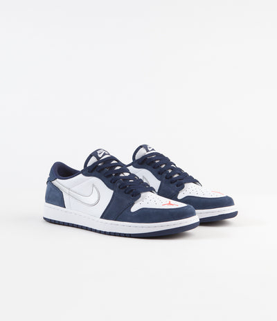 Nike SB Air Jordan 1 Low Shoes - Midnight Navy / Metallic Silver - White