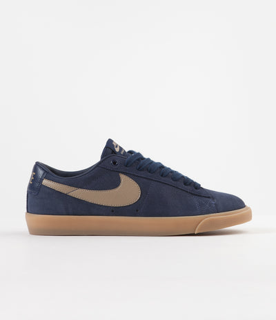Nike SB Blazer Low GT Shoes - Midnight Navy / Khaki - Gum Light Brown