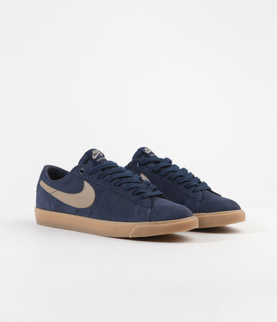 Nike SB Blazer Low GT Shoes - Midnight Navy / Khaki - Gum Light Brown