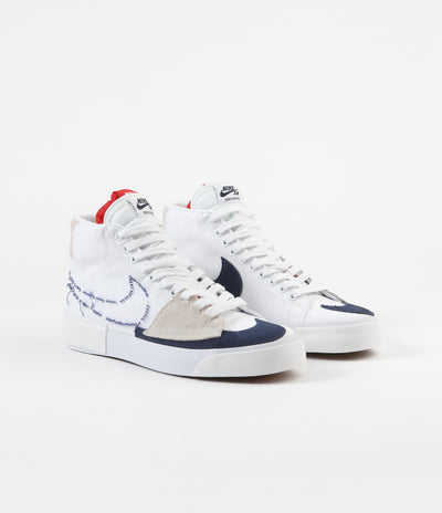Nike SB Blazer Mid Edge Shoes - White / Midnight Navy - University Red