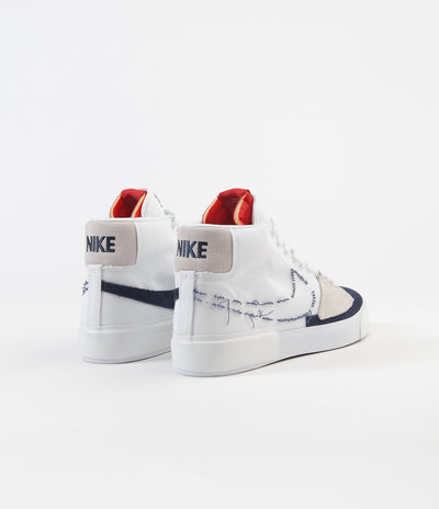 Nike SB Blazer Mid Edge Shoes - White / Midnight Navy - University Red