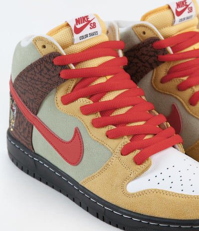 Nike SB Dunk High Pro 'Kebab and Destroy' Shoes - Topaz Gold / Chile Red - Fauna Brown - White - Black - Celadon