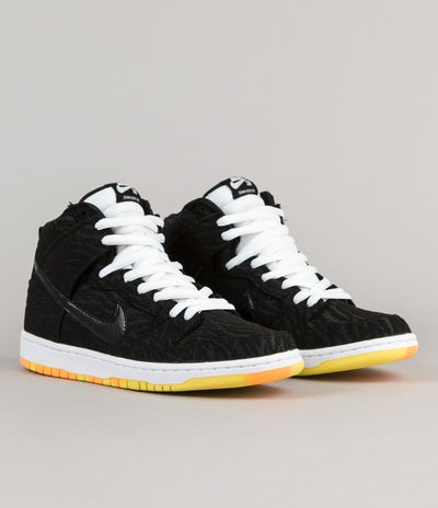 Nike SB Dunk High Pro Shoes - Black / Black - White - Laser Orange
