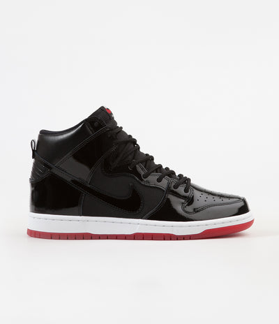Nike SB Dunk High TR Shoes Black Black White Varsity Red Flatspot
