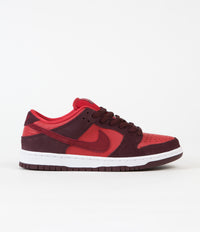 Nike SB Dunk Low Pro Cherry Shoes in Burgundy Crush and Team Red and University Red