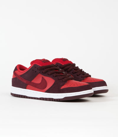 Nike SB Dunk Low Pro Cherry Shoes in Burgundy Crush and Team Red and University Red