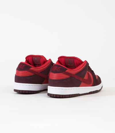 Nike SB Dunk Low Pro Cherry Shoes in Burgundy Crush and Team Red and University Red