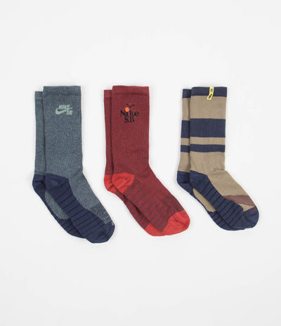 Nike SB Everyday Max Lightweight Crew Socks (3 Pair) - Red / Blue / Multi