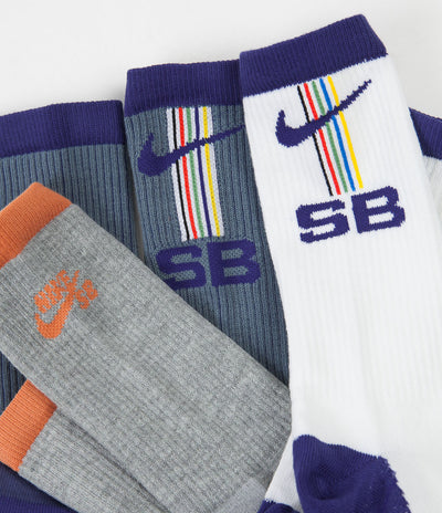Nike SB Everyday Max Lightweight Crew Socks (3 Pair) - White / Green / Blue