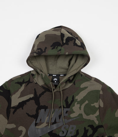 Nike SB Icon Camo Skate Hoodie - Medium Olive / Medium Olive / Black