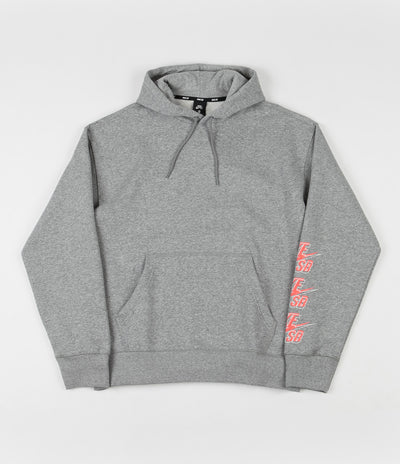Nike SB Icon Triple Stack Pullover Hoodie - Dark Grey Heather / Bright Crimson
