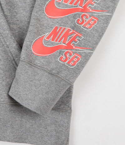 Nike SB Icon Triple Stack Pullover Hoodie - Dark Grey Heather / Bright Crimson