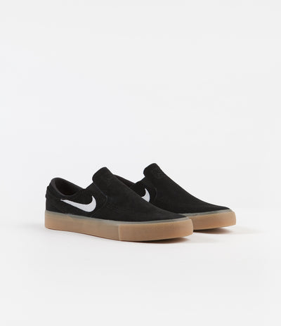 Nike SB Janoski Slip On Remastered Shoes - Black / White - Black - Gum Light Brown
