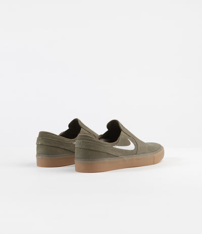 Nike SB Janoski Slip On Remastered Shoes - Medium Olive / White - Medium Olive