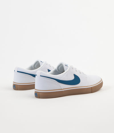 Nike SB Solarsoft Portmore II Canvas Shoes - White / Industrial Blue - Gum Light Brown