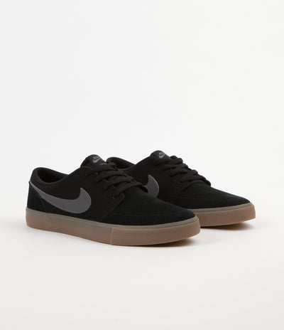 Nike SB Solarsoft Portmore II Shoes - Black / Dark Grey - Gum Light Brown