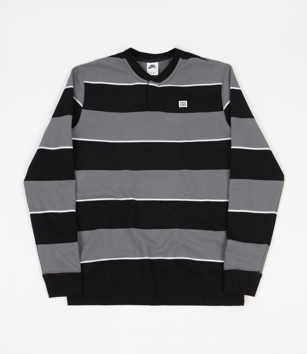 Nike SB Striped Henley Long Sleeve T Shirt Black Smoke Grey