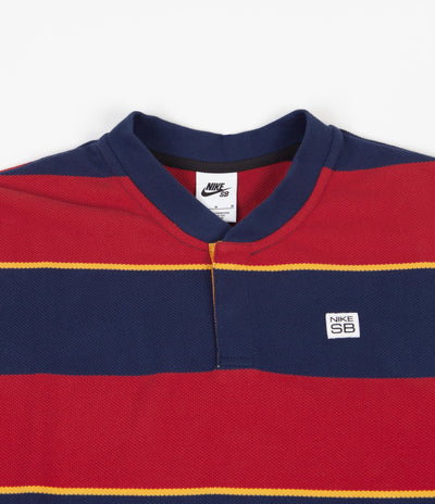 Nike SB Striped Henley Long Sleeve T-Shirt - Midnight Navy / Gym Red / Pollen
