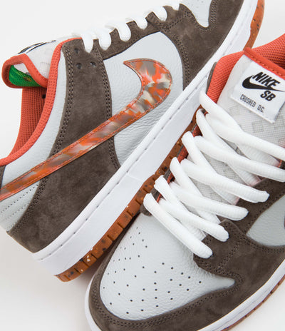 Nike SB x Crushed DC Dunk Low Pro Shoes in Olive Grey and Manta Orange and Rattan