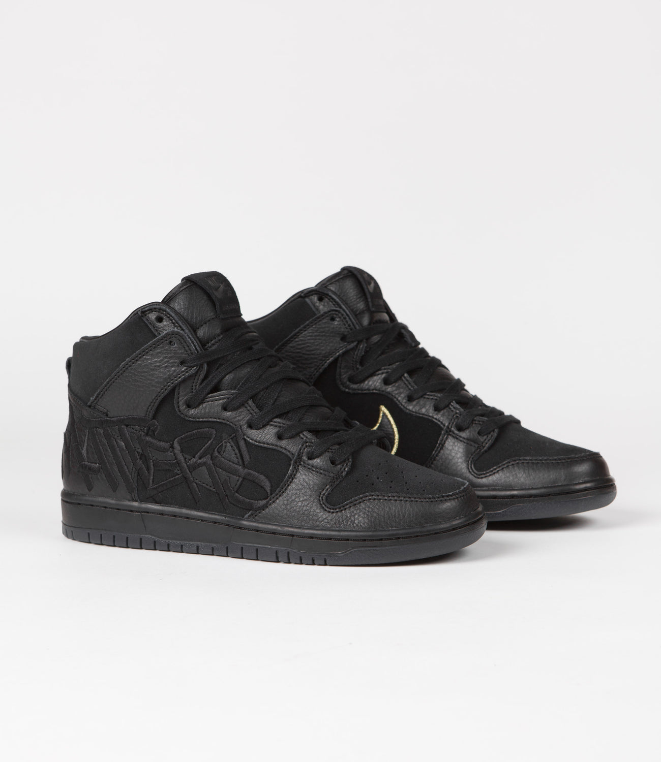 Nike SB x FAUST Dunk High Pro Shoes - Black / Black - Metallic Gold ...