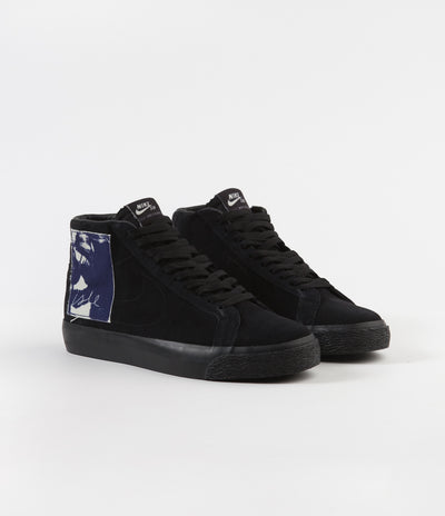 Nike SB x Isle Blazer Mid Shoes - Black / Black - Sail - Blue Void