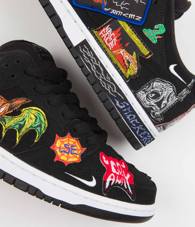 Nike SB x Neckface Dunk Low Pro Shoes in Black and White and Multicolour