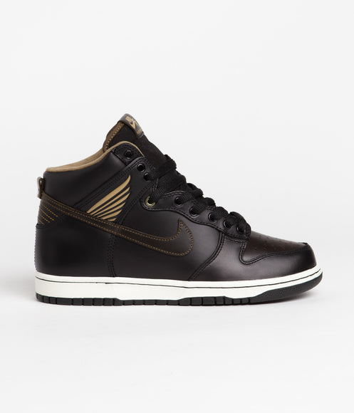 Nike SB x Pawnshop Dunk High OG Shoes - Black / Black - Metallic Gold