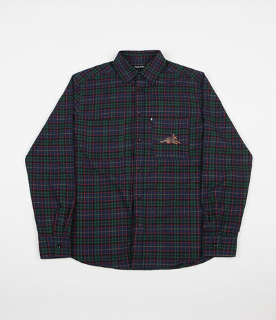 Pass Port Best Friend Embroidery Flannel Shirt - Green / Navy