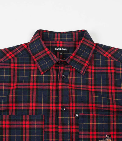 Pass Port Best Friend Embroidery Flannel Shirt - Red / Navy