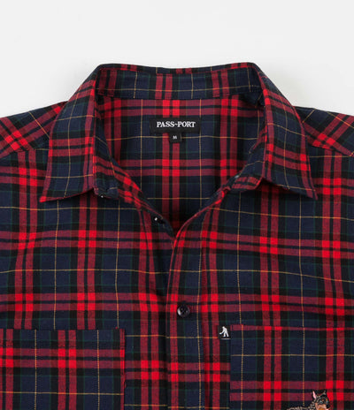 Pass Port Best Friend Embroidery Flannel Shirt - Red / Navy