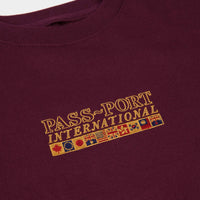 Pass Port International Embroidery Crewneck Sweatshirt - Maroon thumbnail