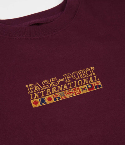 Pass Port International Embroidery Crewneck Sweatshirt - Maroon